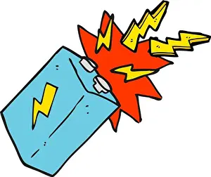 freehand drawn cartoon battery sparking