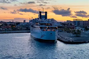 Cruise Vacation Prints: Freewinds Cruise Ship docked at Aruba Cruise Terminal at sunrise