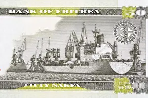 Freighter Prints: Freighter ships at Massawa port from Eritrean money - nakfa