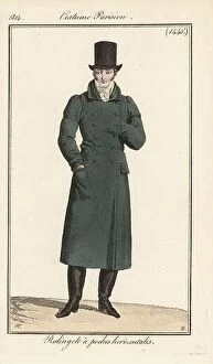 Eras of Dressing Collection: French gentleman in top hat, long coat with horizontal pockets, boots