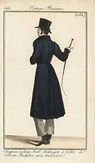 Eras of Dressing Collection: French gentleman with wide-brim top hat, riding coat with velvet collar