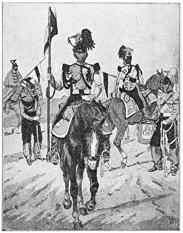 French Guard Lancers (1857). Illustration of the 19th century. Germany. White background