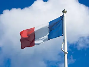 Francais Prints: The French national flag flying from a flagpole