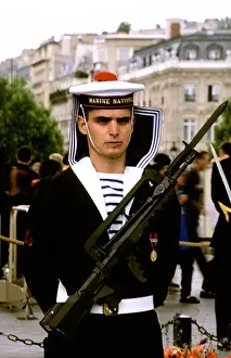 Beret Prints: french navy honour guard at arc de triomphe paris france