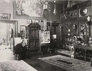 Orientalist Prints: French painter and sculptor Jean-Léon Gérôme in his Paris studio located 6 rue de Bruxelles in the 9th arrondissement
