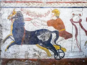 Ancient Art Prints: Fresco depicting two-horse chariot race (detail) Laghetto