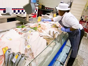 Employees Prints: Fresh fish counter of Morrisons supermarket England, Britain, UK