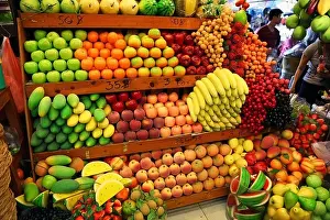 Fresh fruit and vegetables stall at Chatuchak Weekend Market, the largest market in Thailand, Bangkok, Thailand