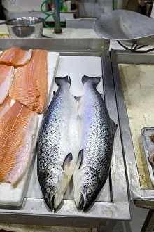 Fishermen Prints: Fresh salmon offered at the Central Market (Mercado Central) in Santiago de Chile