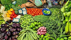 Eggplant Prints: Fresh vegetables on display at a local market store at Kolkata India