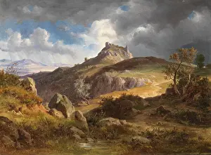 Romantic Art Prints: Friedrich Preller's Blick auf die Burgruine von Canossa depicts the ruins of Canossa Castle in Italy
