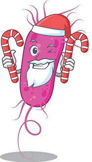 Fever Prints: Friendly pseudomoa bacteria in Santa Cartoon character holds Christmas candies