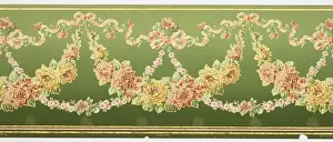Frieze. Flitter frieze containing swags of roses hung from the vine-entwined ribbons with daisy chains linking