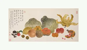 8 Cm Prints: 近代, 丁輔之, 雜果圖, 冊頁, Fruit, dated 1945