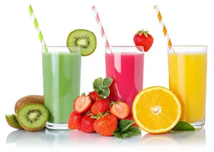 Fruit smoothies fruits orange juice green smoothie collection drink in glass isolated on a white background