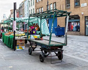 Street Market Prints: Fruit stall and empty trader's barrow at street Market in Lower Marsh Street