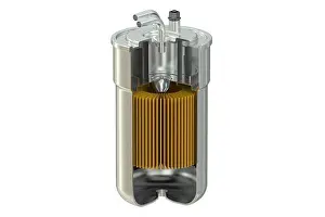 Cylindrical Prints: Fuel Filter cutaway, 3D rendering isolated on white background