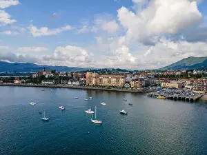 Yachting Prints: Fuentarrabia, Basque Country, Spain - View to the village from the french side of the Bidassoa river