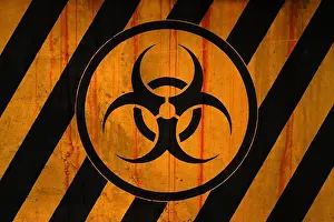 Alertness Prints: Full-frame weathered concrete wall covered with rust stains and paint in yellow