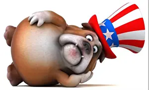 Fun 3D cartoon bulldog with an uncle sam hat