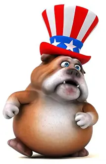 Bulldog Prints: Fun 3D cartoon bulldog with an uncle sam hat