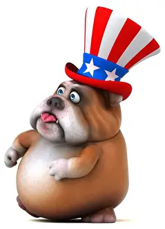 Bulldog Prints: Fun 3D cartoon bulldog with an uncle sam hat