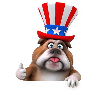 Patriotic Animal Prints: Fun 3D cartoon bulldog with an uncle sam hat