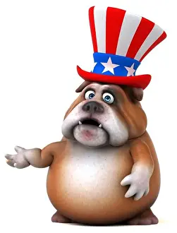 Patriotic Animal Prints: Fun 3D cartoon bulldog with an uncle sam hat