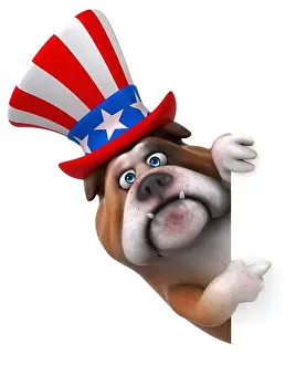 Patriotic Animal Prints: Fun 3D cartoon bulldog with an uncle sam hat