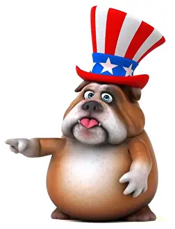 Patriotic Animal Prints: Fun 3D cartoon bulldog with an uncle sam hat
