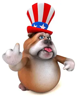 Patriotic Animal Prints: Fun 3D cartoon bulldog with an uncle sam hat