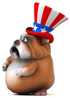 Patriotic Animal Prints: Fun 3D cartoon bulldog with an uncle sam hat
