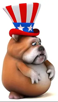 Patriotic Animal Prints: Fun 3D cartoon bulldog with an uncle sam hat