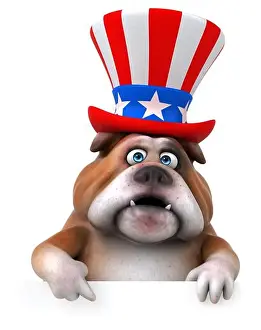 Jumbo Prints: Fun 3D cartoon bulldog with an uncle sam hat