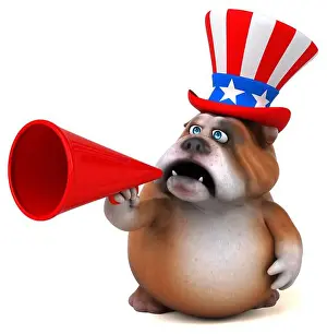 Jumbo Prints: Fun 3D cartoon bulldog with an uncle sam hat