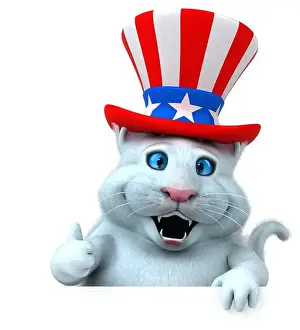 Patriotic Animal Prints: Fun 3D cartoon cat with an uncle sam hat