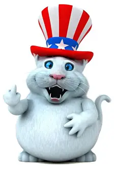 Patriotic Animal Prints: Fun 3D cartoon cat with an uncle sam hat