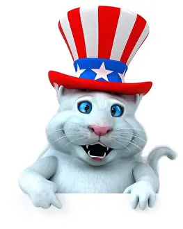 Patriotic Animal Prints: Fun 3D cartoon cat with an uncle sam hat