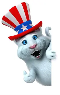 Patriotic Animal Prints: Fun 3D cartoon cat with an uncle sam hat