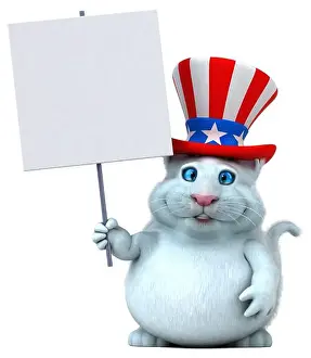 Patriotic Animal Prints: Fun 3D cartoon cat with an uncle sam hat