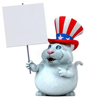 Patriotic Animal Prints: Fun 3D cartoon cat with an uncle sam hat