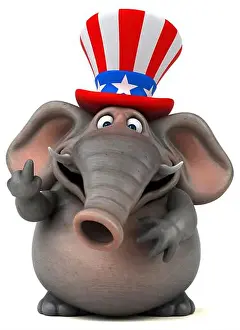 Fourth Of July Prints: Fun 3D cartoon elephant with an uncle sam hat