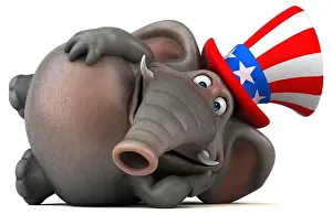 Fourth Of July Prints: Fun 3D cartoon elephant with an uncle sam hat
