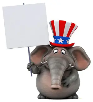 Fourth Of July Prints: Fun 3D cartoon elephant with an uncle sam hat