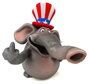 Fourth Of July Prints: Fun 3D cartoon elephant with an uncle sam hat
