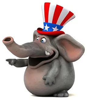 Fourth Of July Prints: Fun 3D cartoon elephant with an uncle sam hat