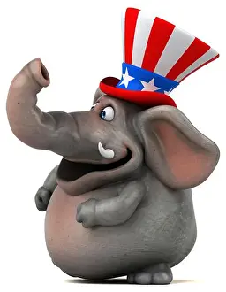 Fourth Of July Prints: Fun 3D cartoon elephant with an uncle sam hat