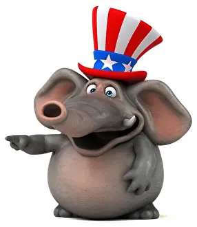 Fourth Of July Prints: Fun 3D cartoon elephant with an uncle sam hat