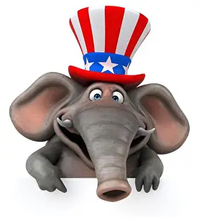 Fourth Of July Prints: Fun 3D cartoon elephant with an uncle sam hat