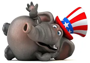 Fourth Of July Prints: Fun 3D cartoon elephant with an uncle sam hat